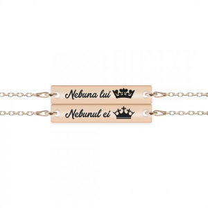 Set bratari argint cuplu tablite 30 mm (2 bucati incluse) - personalizate cu text - placate cu aur roz